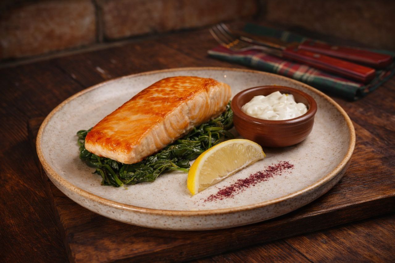 Лосось и шпинат